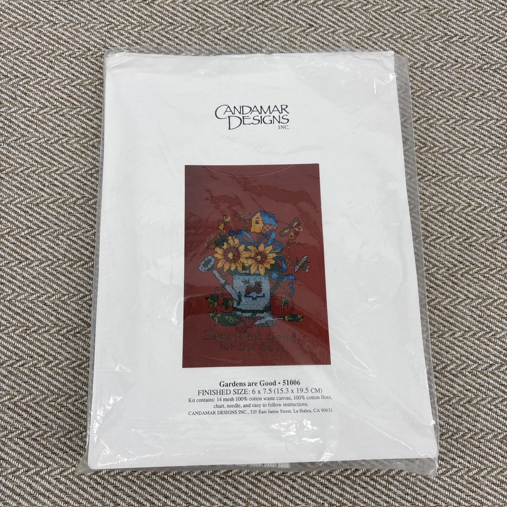 Gardens are Good" Candamar Designs Waste Canvas Counted Cross Stitch Kit 51006